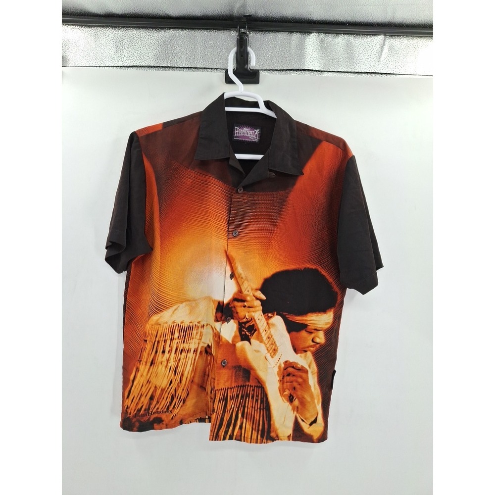 Vintage Jimi Hendrix Shirt Mens Large Button Up All Over Print Dragonfly Y2K‎